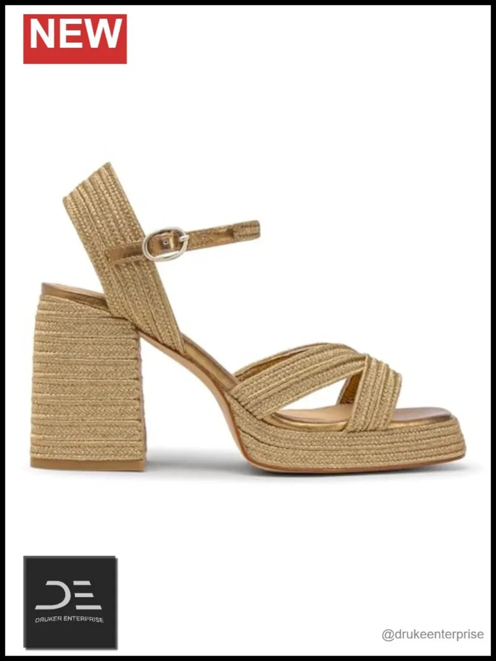 Metallic Platform Sandals Chunky Heel Square Toe Ankle Strap